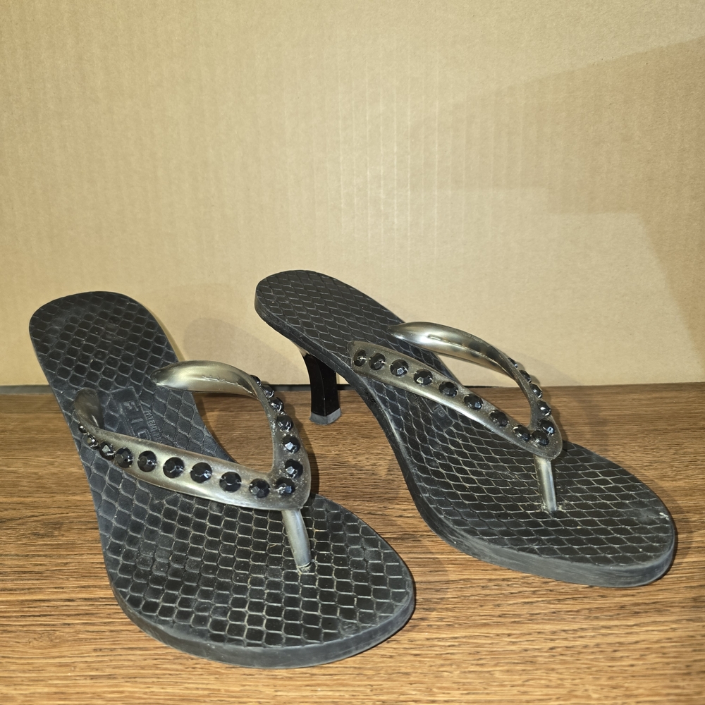 Black Jeweled Heeled Women's Sandals